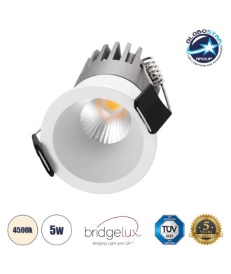 GLOBOSTAR® MICRO-S 60236 Χωνευτό Downlight Σποτ LED 5W 650lm 38° AC 220-240V IP20 Φυσικό Λευκό 4500K - Bridgelux COB Chip & TÜV SÜD Driver - Λευκό Ματ - Μ4 x Π4 x Υ5.9cm - Q3.5cm - 5 Χρόνια Εγγύηση